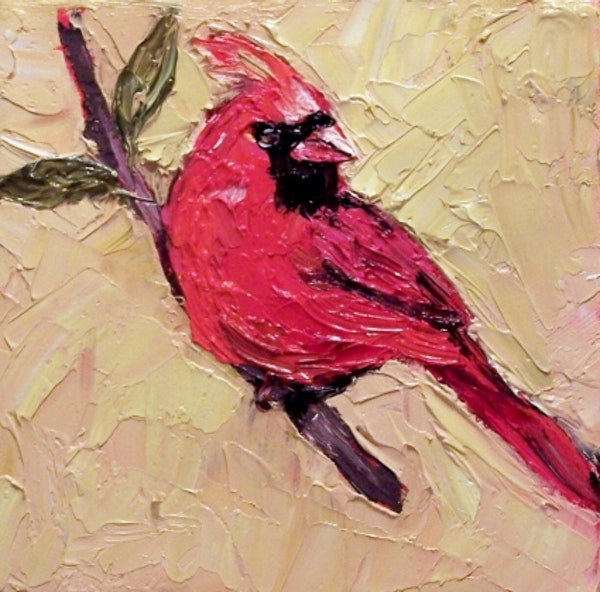 600x592 Norma Wilson Original Oil Red Cardinal Bird Painting By Artist - Red Bird Painting