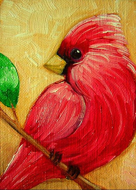 466x650 Red Cardinal Bird Miniature Oil Painting - Red Bird Painting