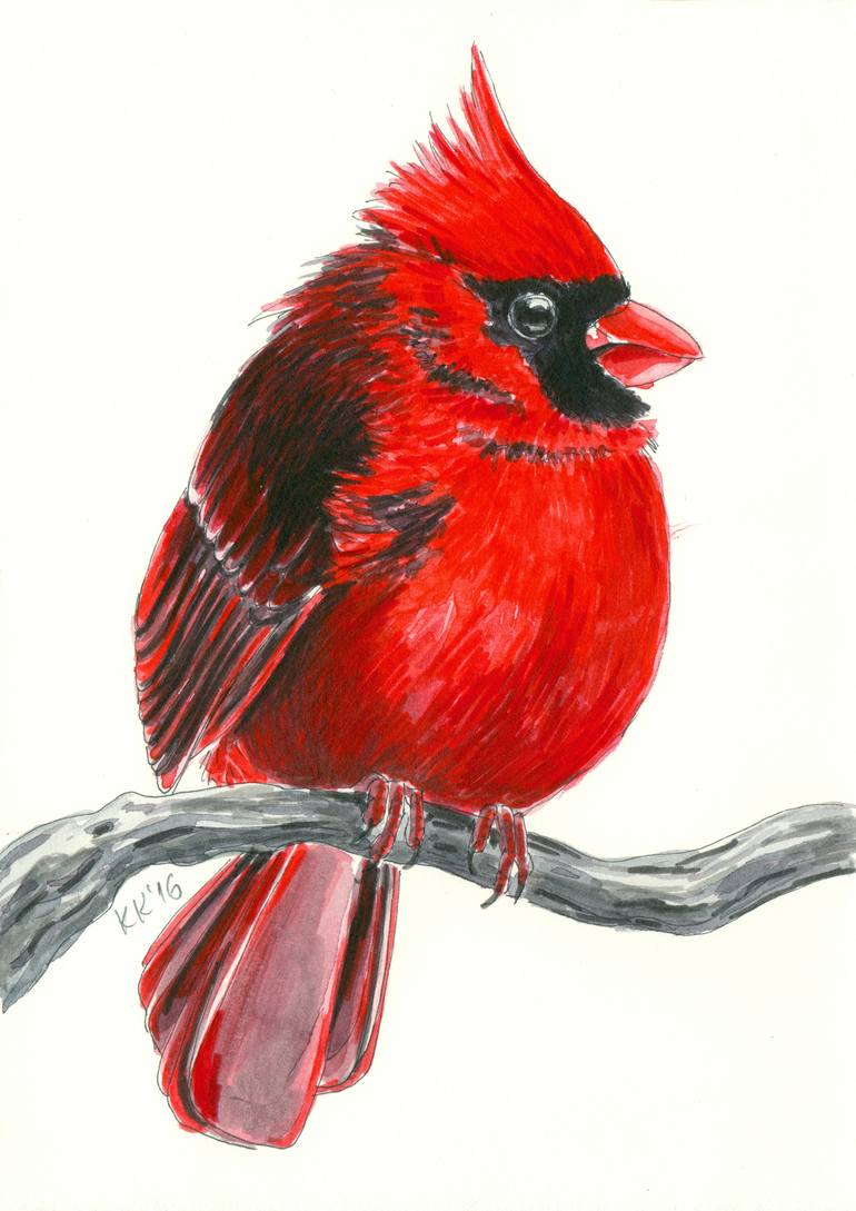 770x1089 Saatchi Art Cardinal Bird Painting By Katerina Kirilova - Red Bird Painting