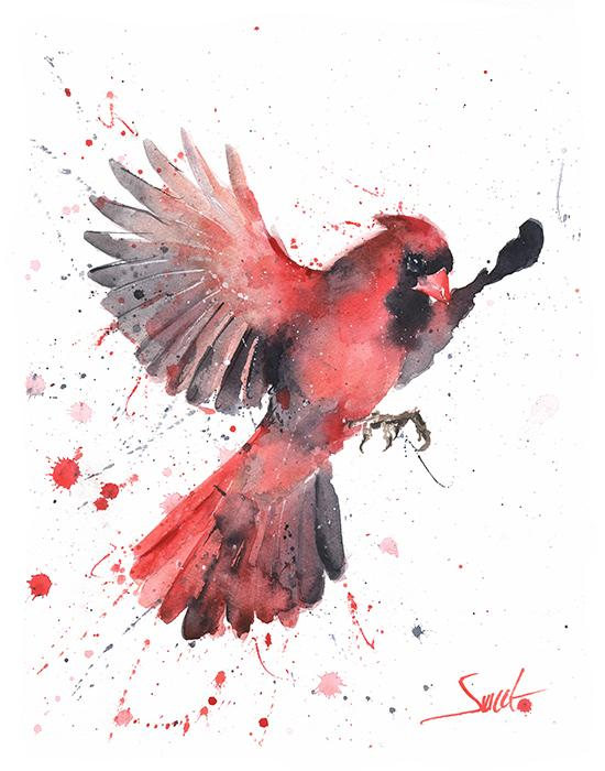 550x700 Cardinal Painting Watercolor Cardinal Art Bird Art Bird - Red Bird Painting