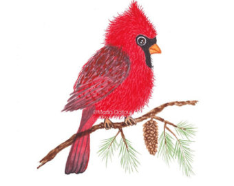340x270 Cardinal Bird Original Watercolor Painting Wall Decor Red - Red Bird Painting