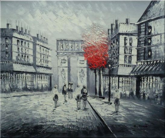 547x456 Framed Black And White Paris Arc De Triumph With Red Tree Oil - Red Black Painting