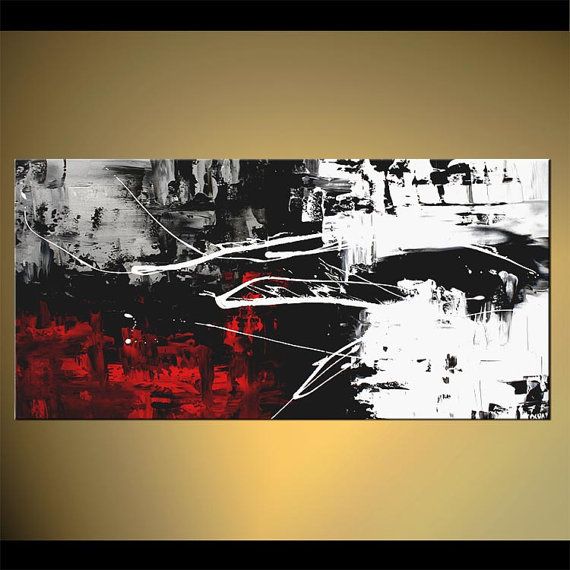 570x570 Modern 48 X 24 Abstract Painting Black White Red Acrylic - Red Black Painting
