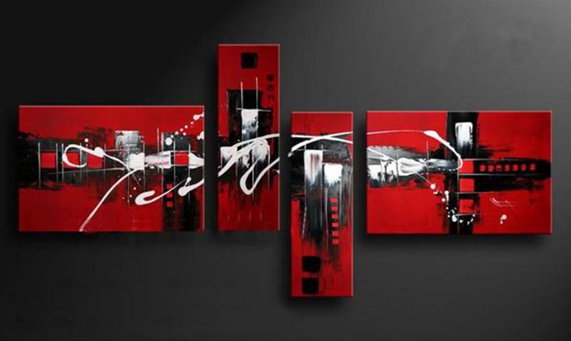 800x478 Online Cheap 100% Handmade Red Black White Colors Abstract Oil - Red Black Painting
