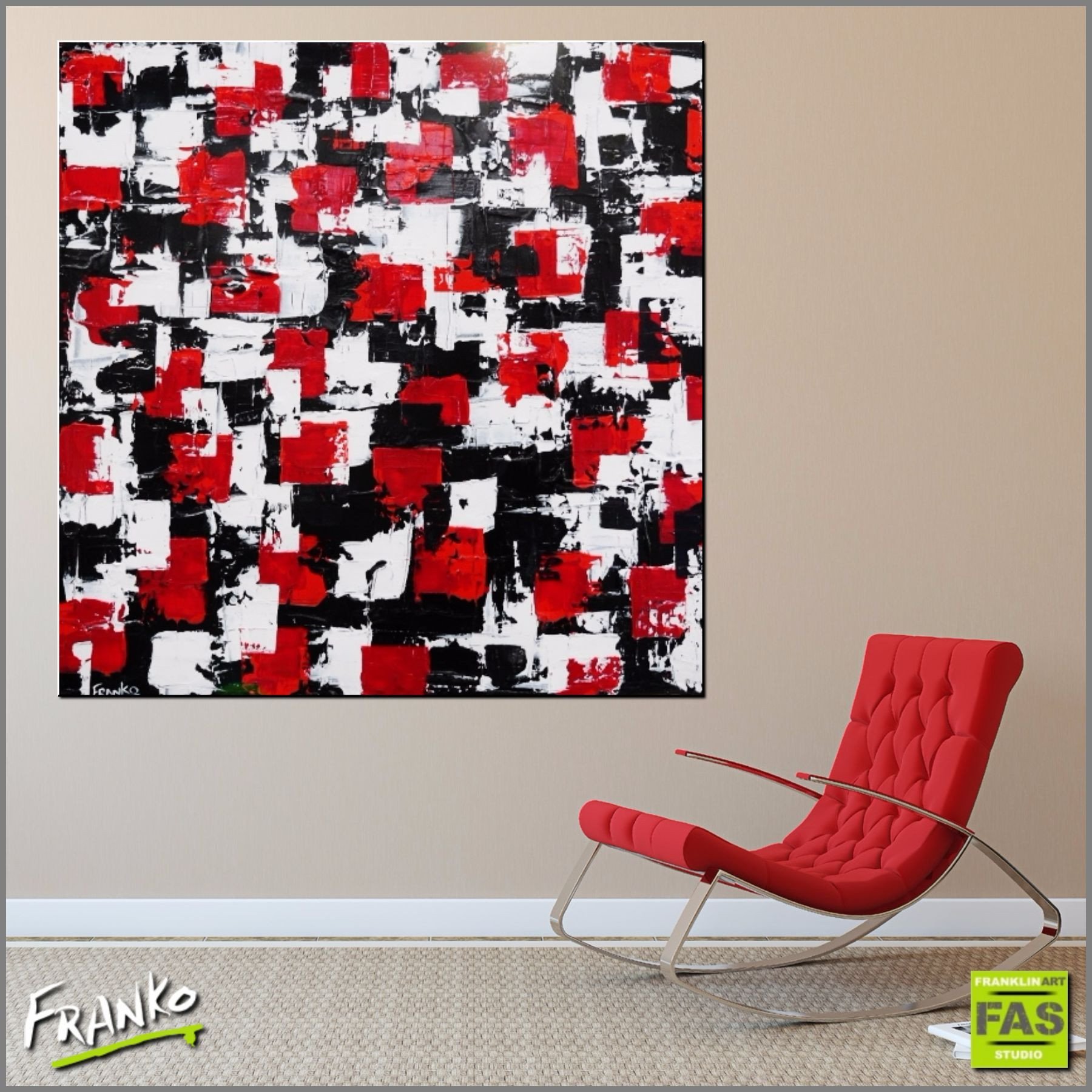 1800x1800 Red And Black Geometry 120cm X 120cm Red Black Abstract Painting - Red Black Painting