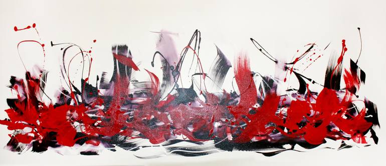 770x333 Saatchi Art Heartbeat White Red Black Abstract Painting By - Red Black Painting