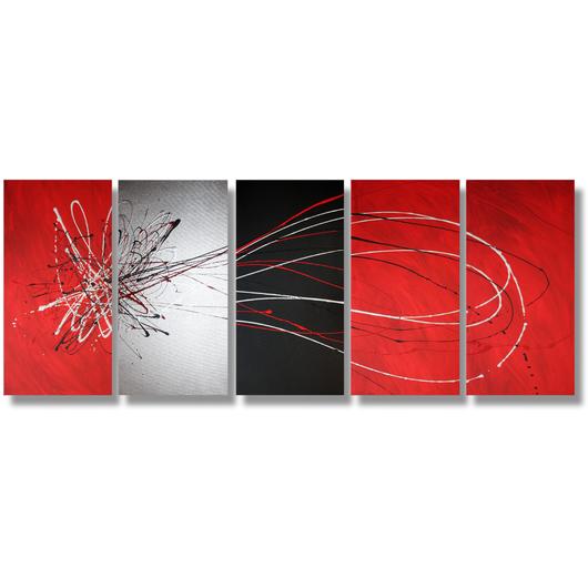 530x530 Abstract Art Canvas Painting Red Black Silver. Wall Art Paintings - Red Black Painting