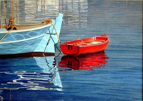 500x354 Painting Red Boat (Original Art By Rj Clark) - Red Boat Painting