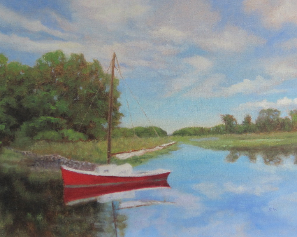 1019x812 Painting Every Day Red Boat On Essex Marsh In Summer - Red Boat Painting
