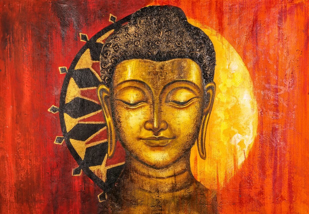 1024x710 Buy Buddha With Red Background And Black Wheel By Community - Red Buddha Painting