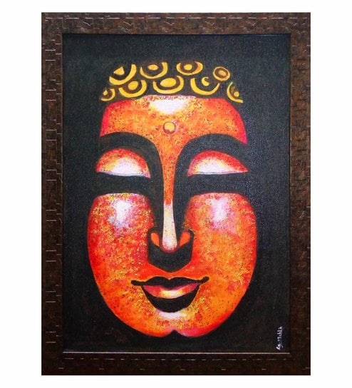494x544 Buy Canvas 13 X 16 Inch Red Buddha Framed Painting By Retcomm Art - Red Buddha Painting