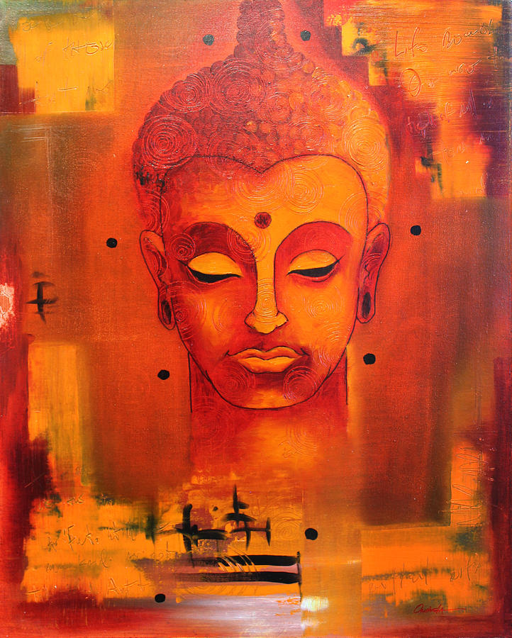 722x900 Fire Buddha Painting By Roly O - Red Buddha Painting