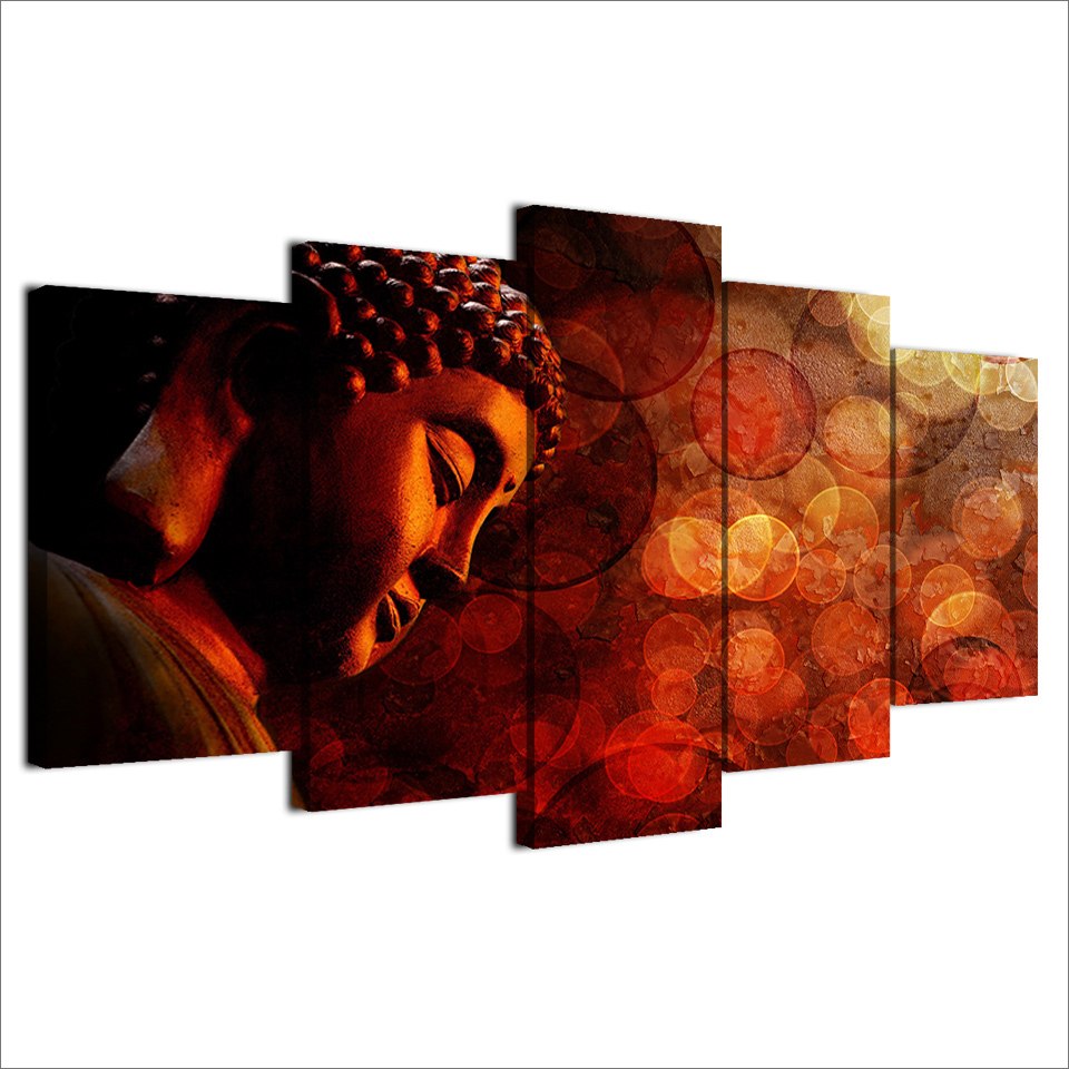 960x960 Hd Printed 5 Piece Canvas Art Buddha Painting Red Psychedelic Wall - Red Buddha Painting
