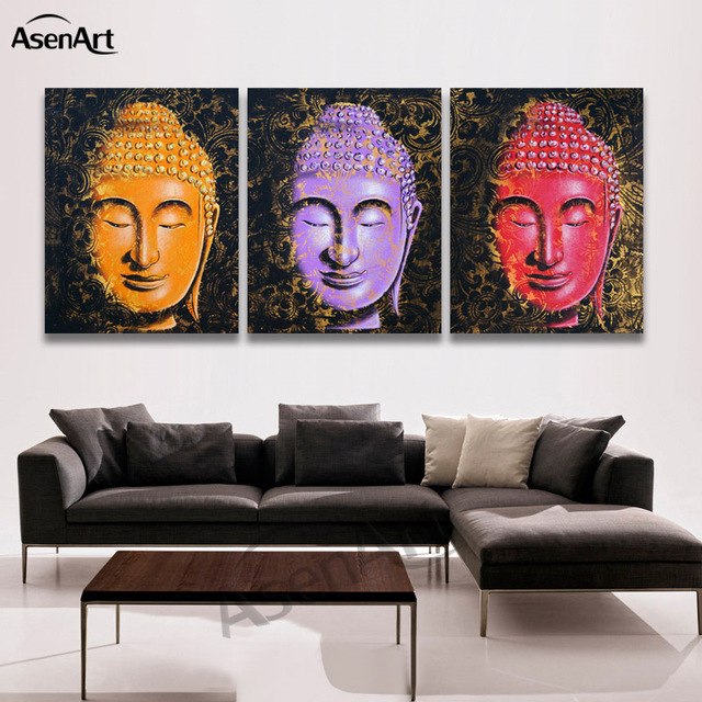 640x640 3 Panel Modern Printed Canvas Art Orange Purple Red Buddha - Red Buddha Painting
