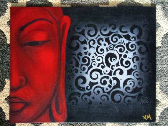 570x429 Red Buddha Painting Original Painting Meditation Art Zen - Red Buddha Painting