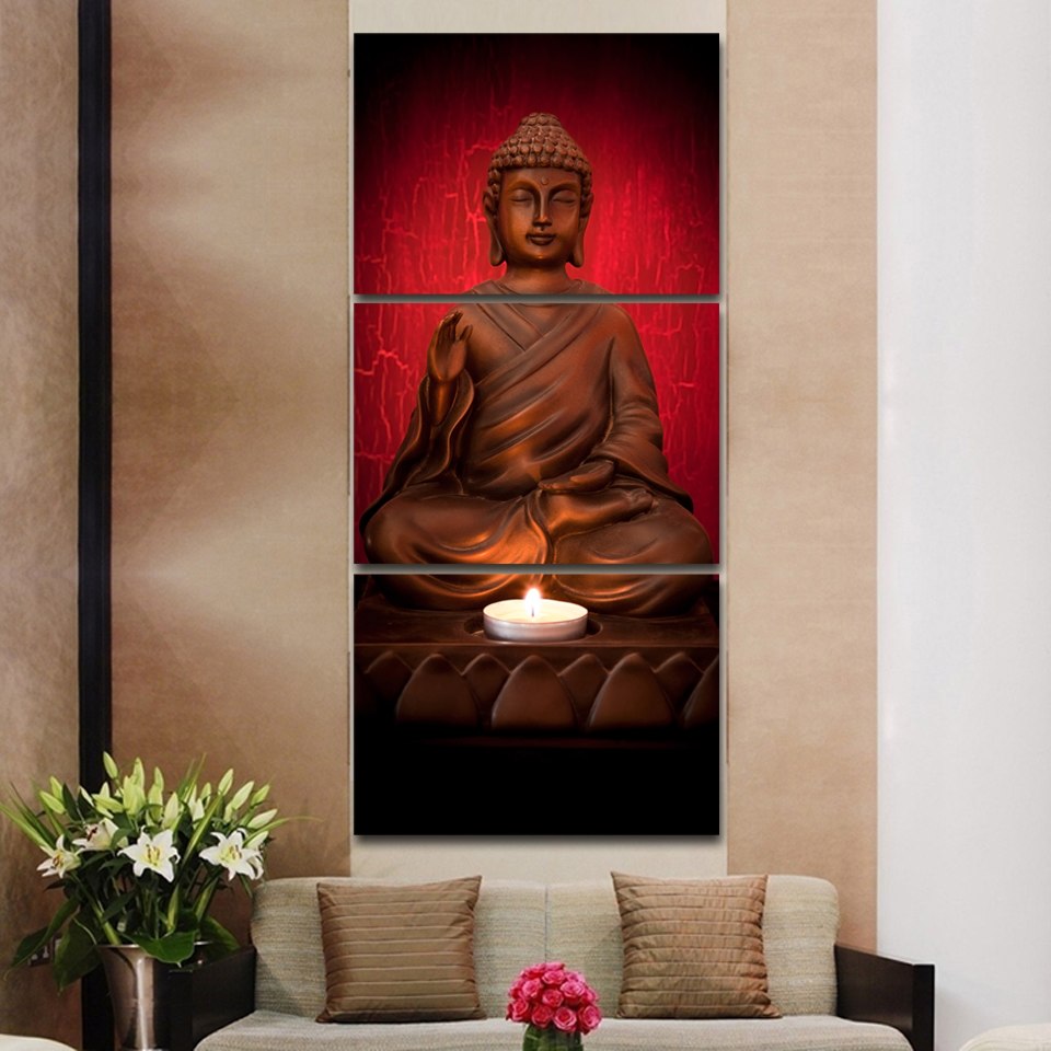 960x960 3pieces Frameless Modern Abstract Wall Art Buddha Picture Printed - Red Buddha Painting