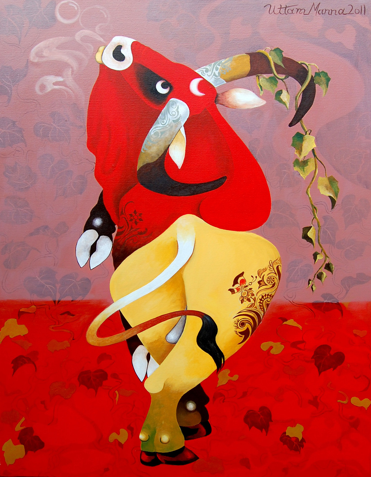 1200x1546 Red Bull By Artist Uttam Manna Decorative, Painting Mojarto - Red Bull Painting