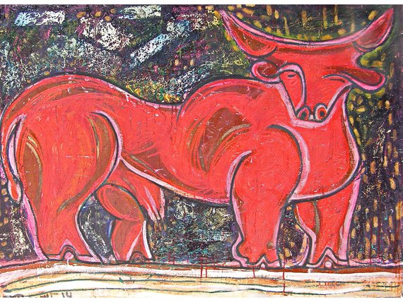 570x428 Red Bull Painting Artwork Oil Canvas By Sologubov Extra Large - Red Bull Painting