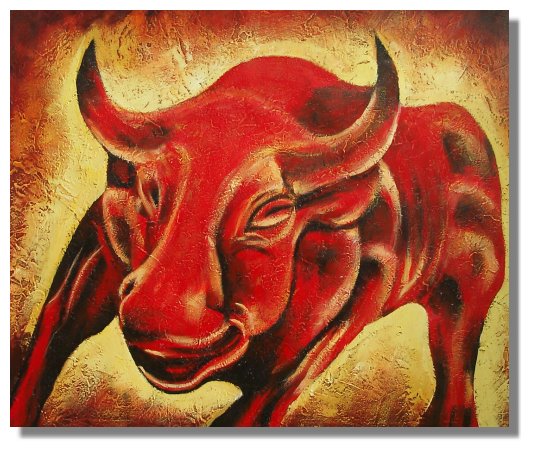534x452 Red Bull Cow Oil Painting On Canvas Stock Market Decorate Hand C - Red Bull Painting