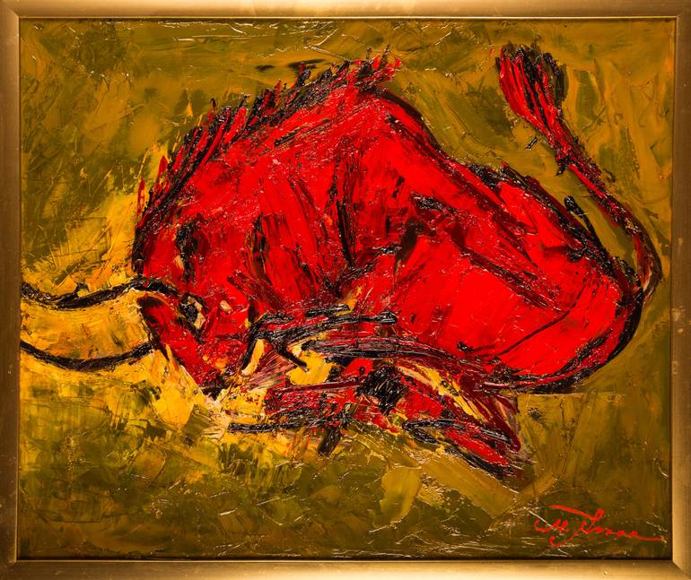 770x647 Saatchi Art Red Bull Painting By Mihai Noroc - Red Bull Painting