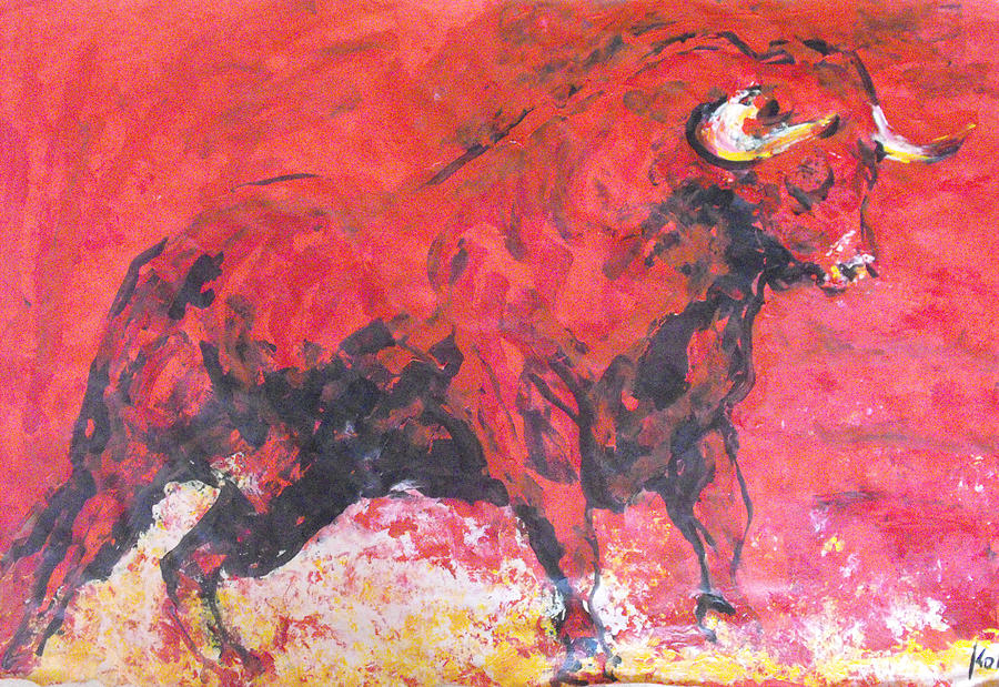 900x619 Brave Red Bull Painting By Koro Arandia - Red Bull Painting