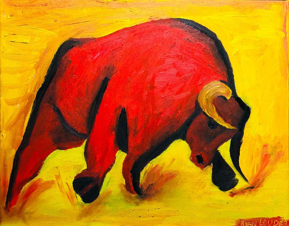 570x445 Painting Amp Print Bull Painting Yellow Painting Red - Red Bull Painting