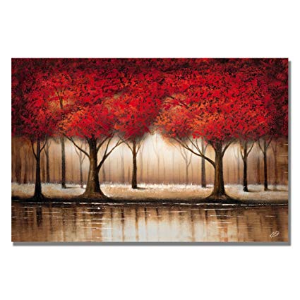 425x425 Parade Of Red Trees By Master's Art, 35x47 Inch Canvas - Red Canvas Painting