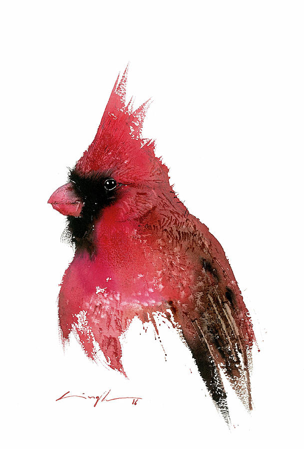 609x900 Red Cardinal Watercolor Painting By Nitin Singh - Red Cardinal Painting