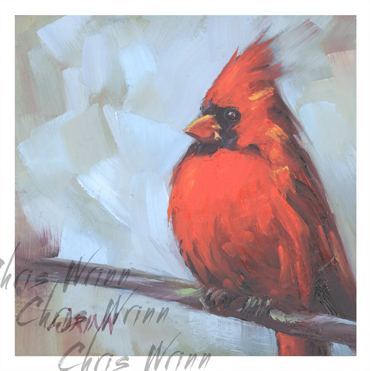 1200x1202 Sold! Bright Red Cardinal Painting A New Day! - Red Cardinal Painting