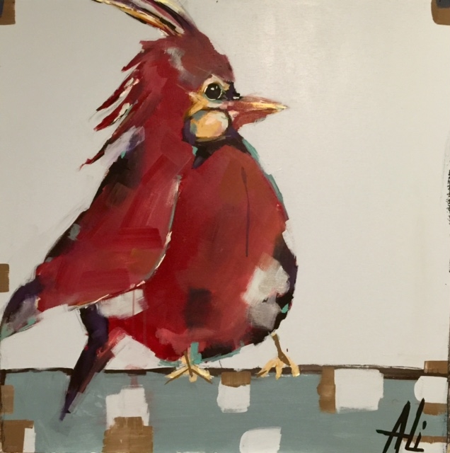 636x640 The Red Cardinal Painting Red Bird Art - Red Cardinal Painting