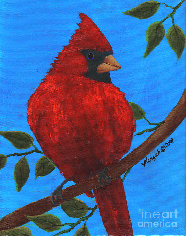 711x900 Crimson Cardinal Painting By Susan Plenzick - Red Cardinal Painting
