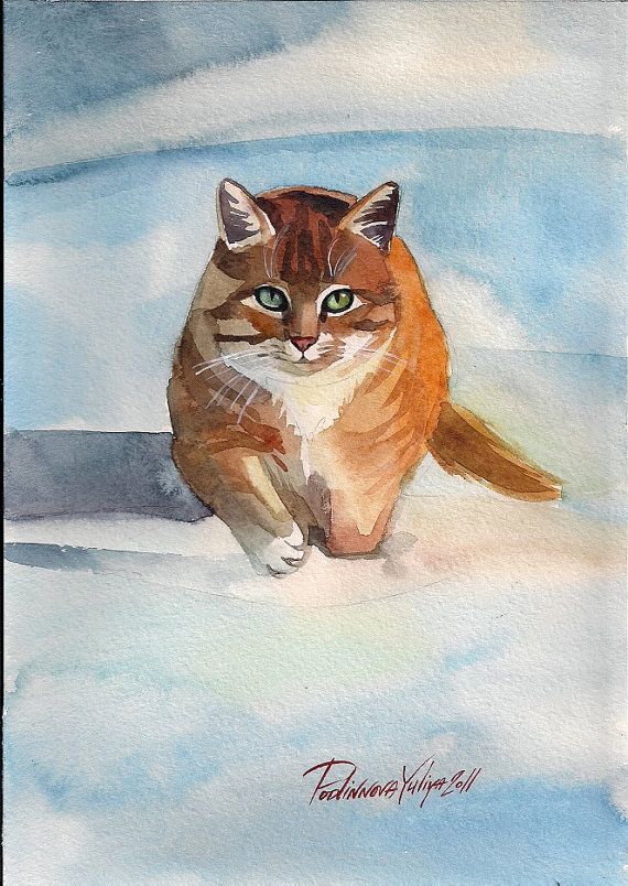 570x804 Print Of Watercolor Painting Red Cat Kitty Ginger Cat Tabby Cute - Red Cat Painting
