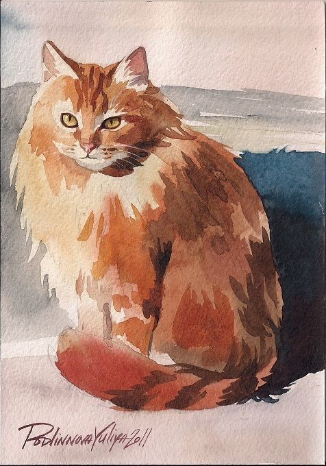 476x680 Red Cat Ginger Kitty Print Of Original Watercolor Painting By - Red Cat Painting