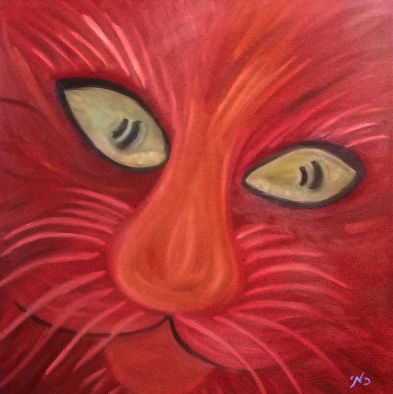 770x772 Saatchi Art A Red Cat Painting By Carmela Carmi - Red Cat Painting
