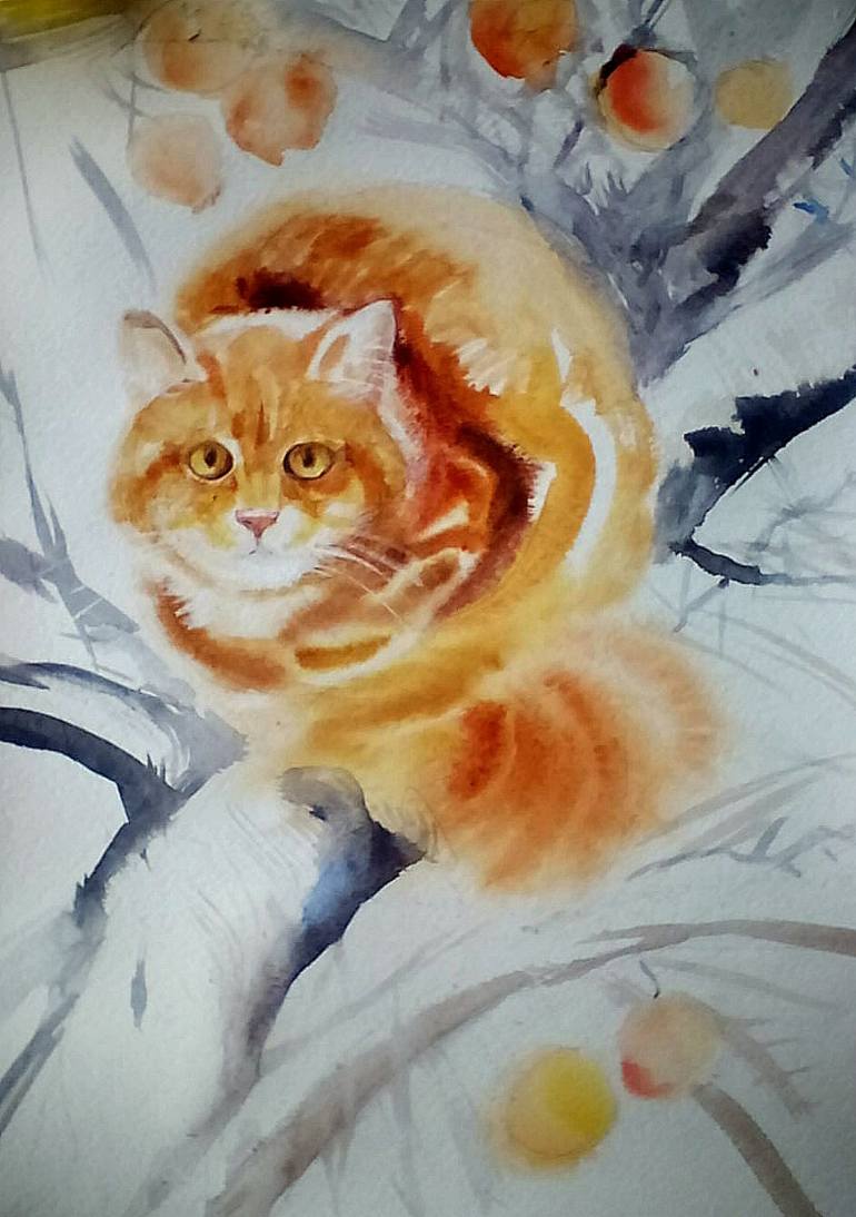 770x1094 Saatchi Art Red Cat Painting By Valeriia Temnenko - Red Cat Painting