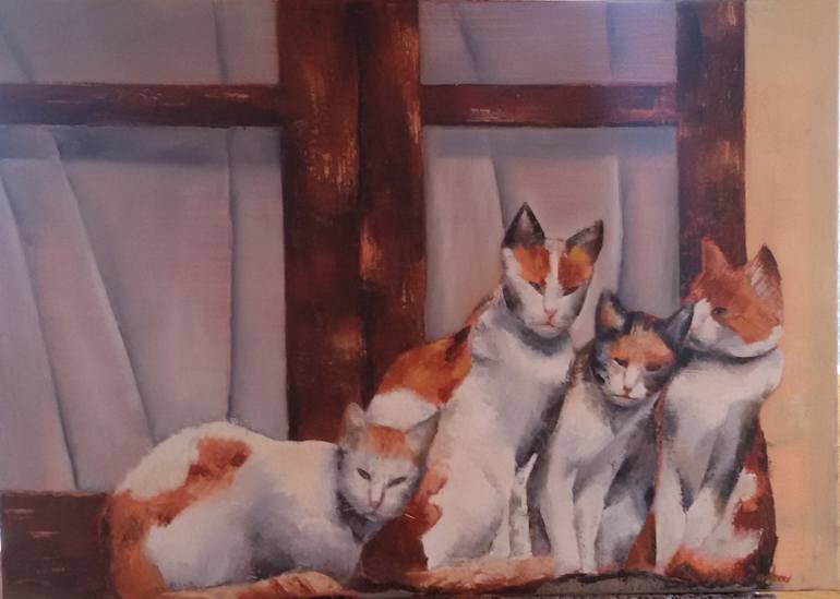 770x549 Saatchi Art The House Of The Red Cats Painting By Monica Zambon - Red Cat Painting
