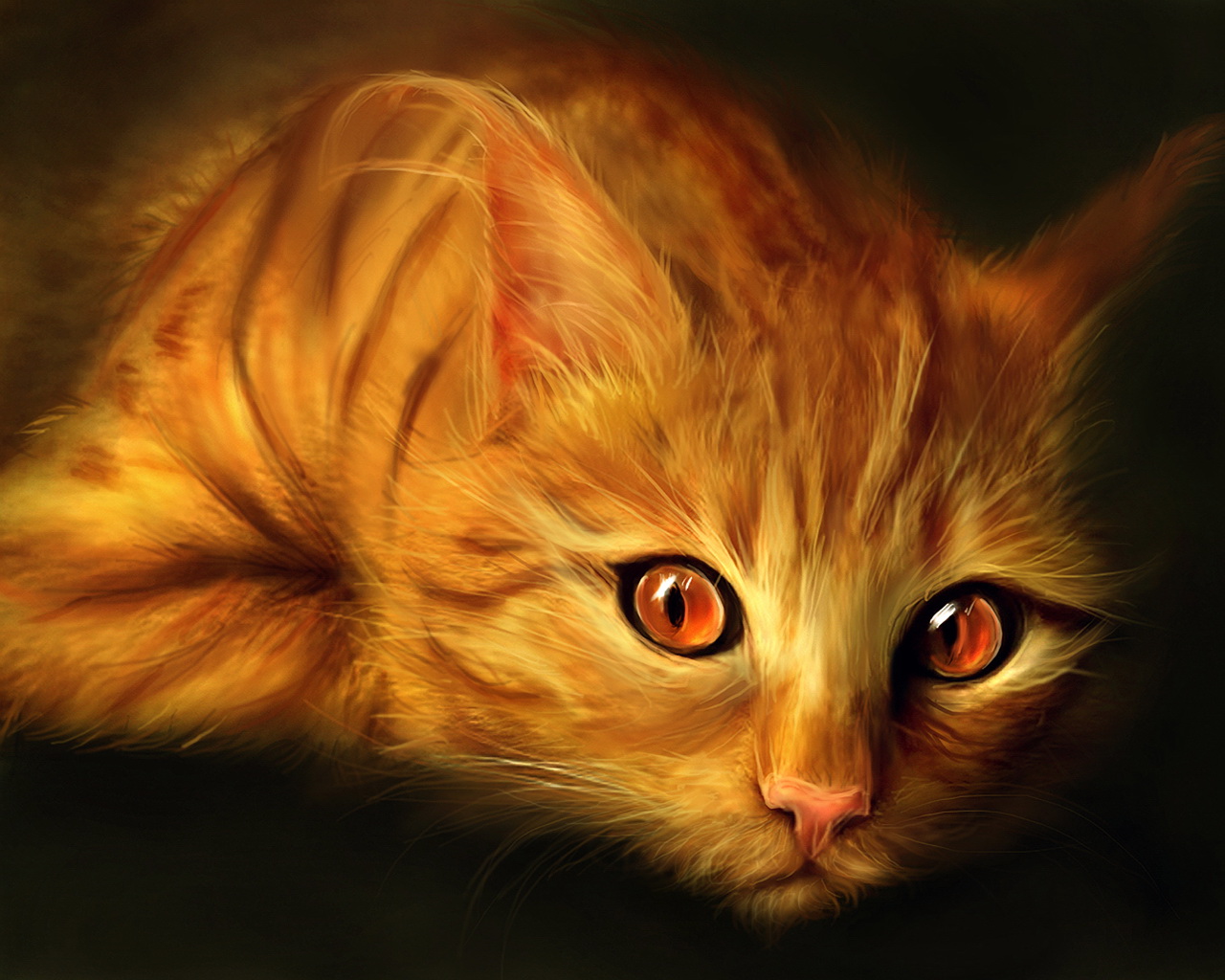 1280x1024 Image - Red Cat Painting