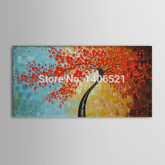 640x640 Hand Painted Modern Home Decor Wall Art Picture Green Red Cherry - Red Cherry Blossom Painting