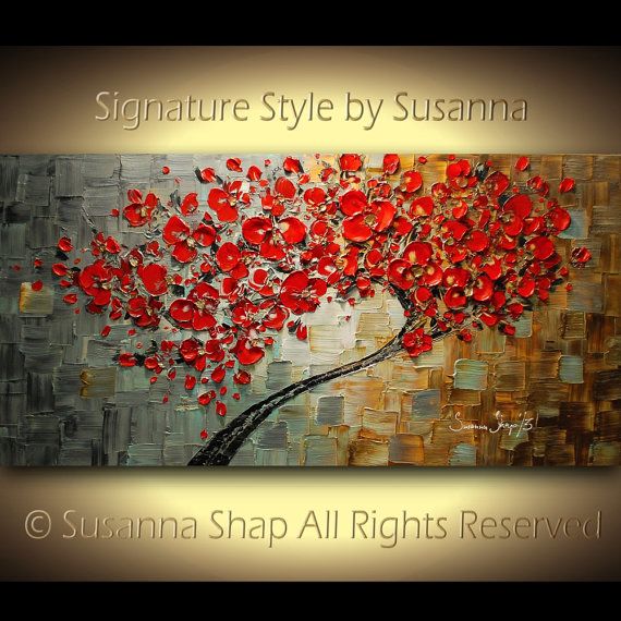 570x570 Original Large Abstract Red Tree Painting Red Cherry Blossom - Red Cherry Blossom Painting