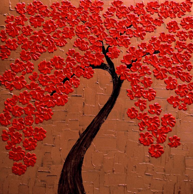 770x777 Saatchi Art Abstract Painting - Red Cherry Blossom Painting