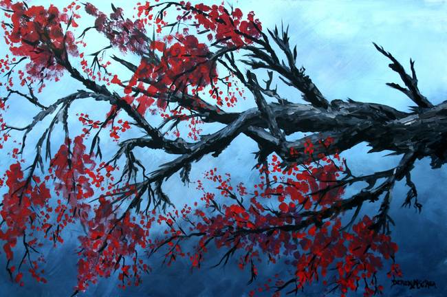 650x432 Oil Paintings Japanese Cherry Blossom By Derek Mccrea - Red Cherry Blossom Painting