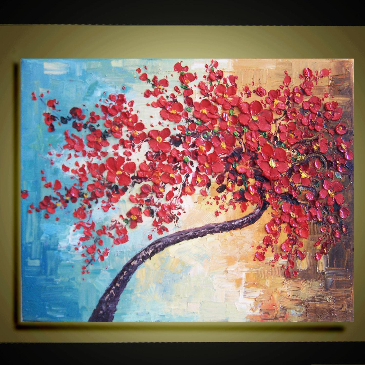 1500x1500 Red Cherry Blossom Tree Original Abstract Oil Painting - Red Cherry Blossom Painting