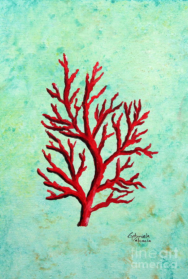 607x900 Red Coral Painting By Gabriela Valencia - Red Coral Painting