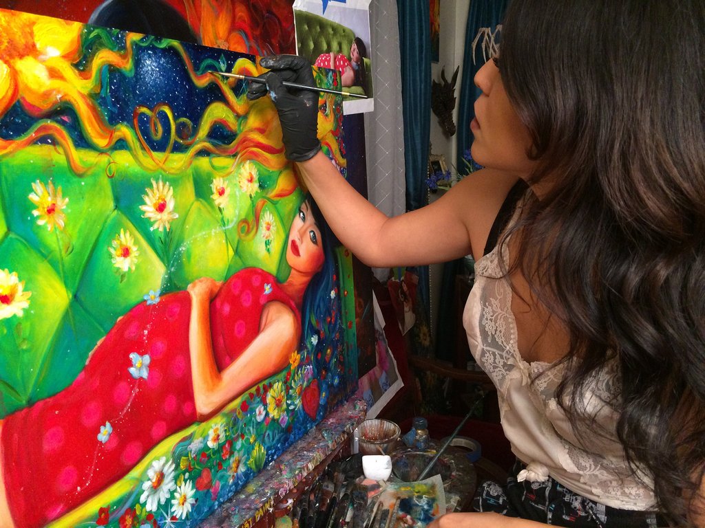 1024x768 The Flower Original Oil Painting 24x30inches Laurene The Artist - Red Coral Painting