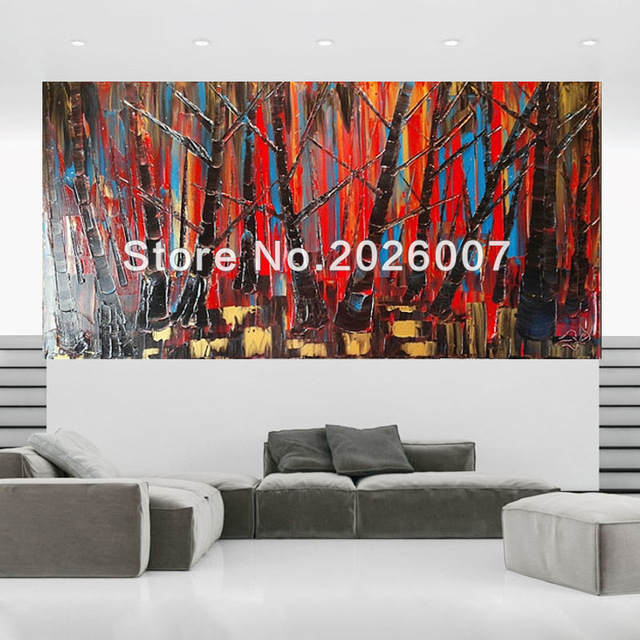 640x640 Hand Painted Abstract Landscape Thick Palette Knife Red Coral Blue - Red Coral Painting