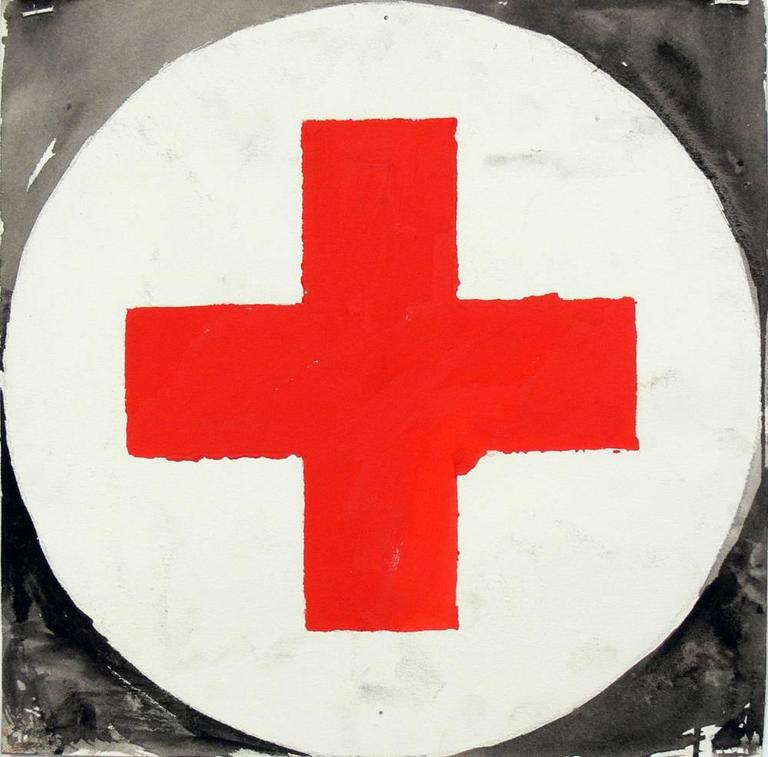 768x757 Group Of 12 Original Red Cross Paintings, Very Graphic Appeal - Red Cross Painting