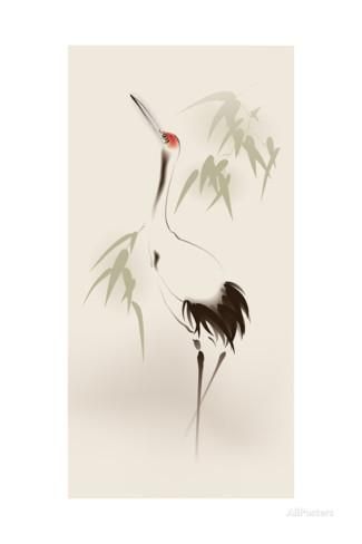 325x488 Oriental Style Painting, Red Crowned Crane Oriental - Red Crowned Crane Painting