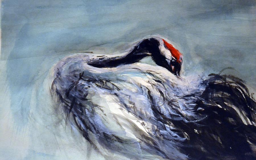 900x561 Red Crowned Crane - Red Crowned Crane Painting