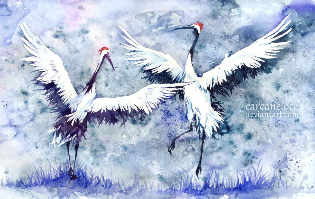 1045x661 Red Crowned Cranes - Red Crowned Crane Painting