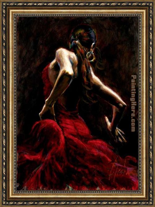 502x669 Fabian Perez Dancer In Red Framed Painting For Sale - Red Dancer Painting